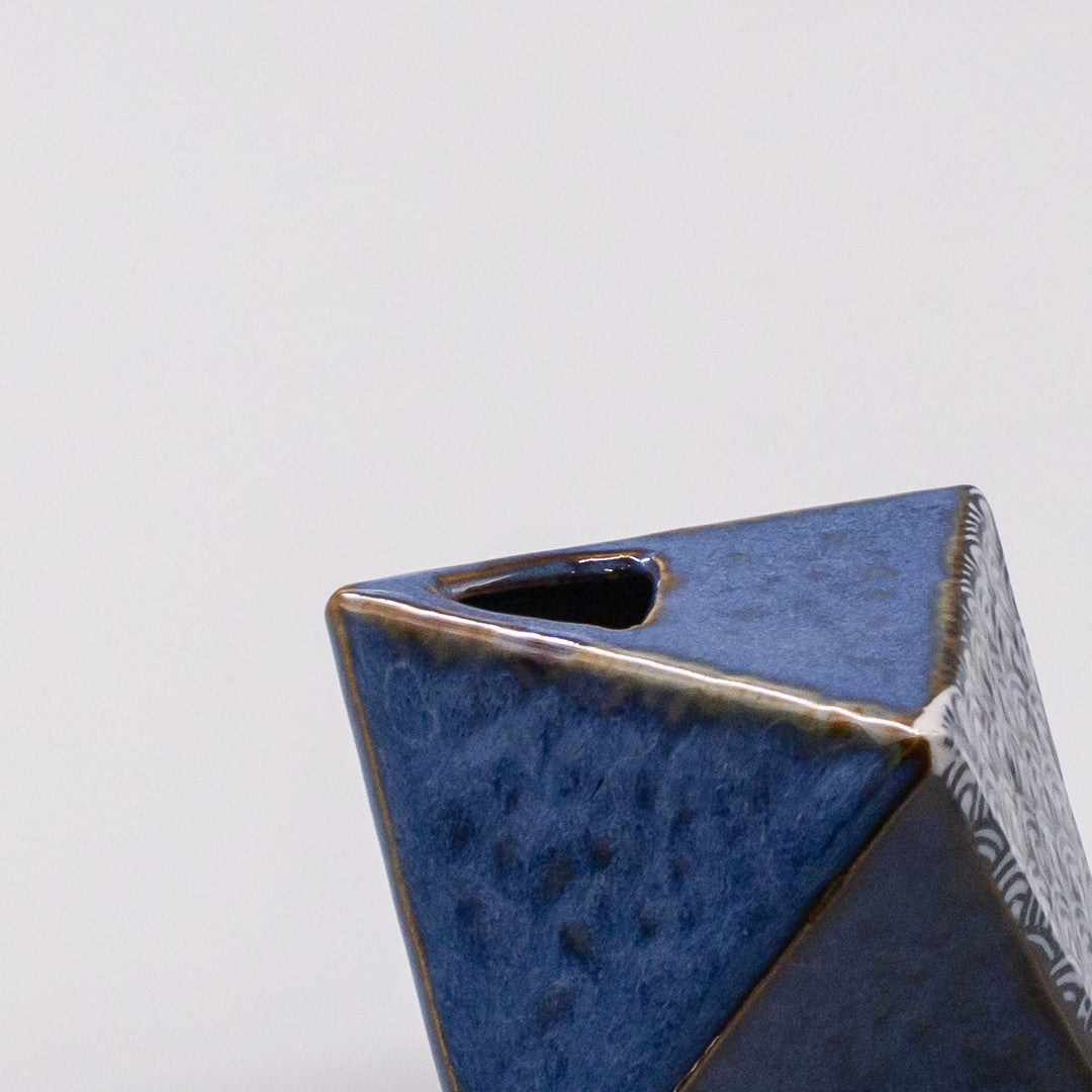 Triangular Vase 130 ml Indigo w' Wave Design