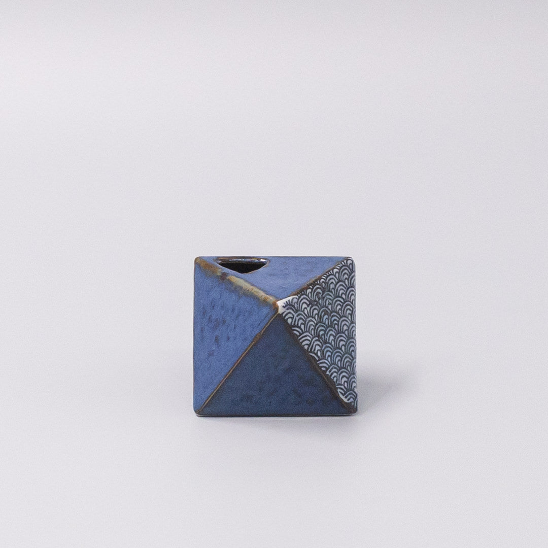Triangular Vase 130 ml Indigo w' Wave Design