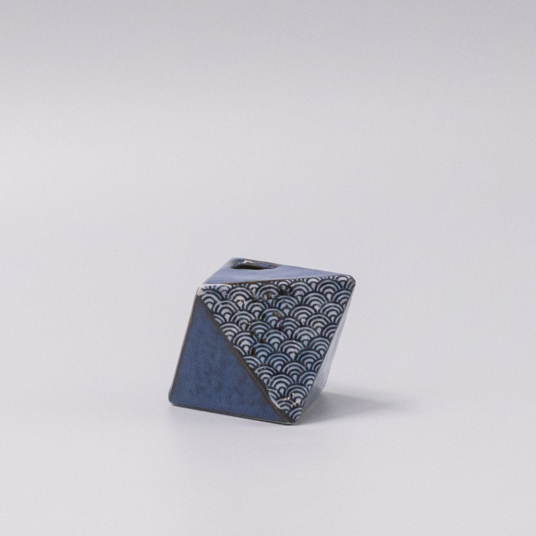 Triangular Vase 130 ml Indigo w' Wave Design