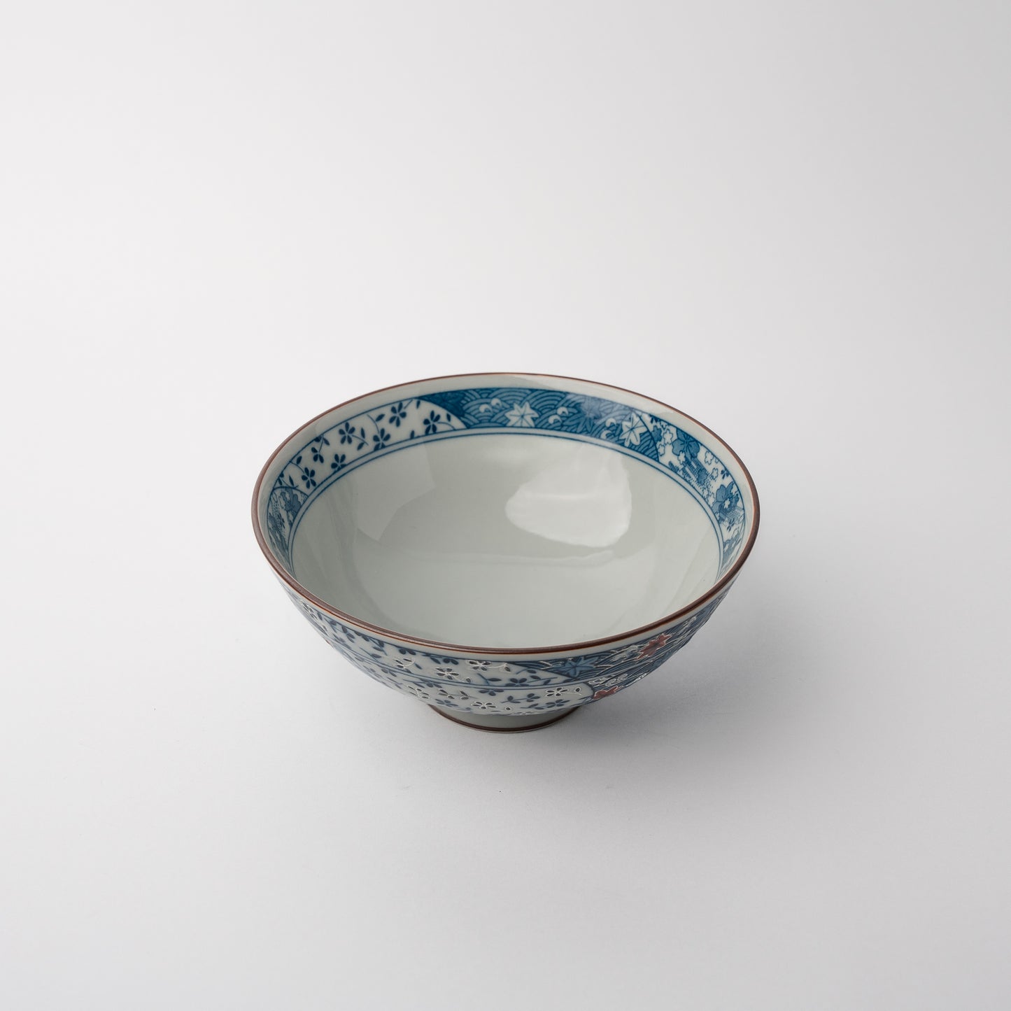 Rice Bowl 14cm Red Floral Glaze