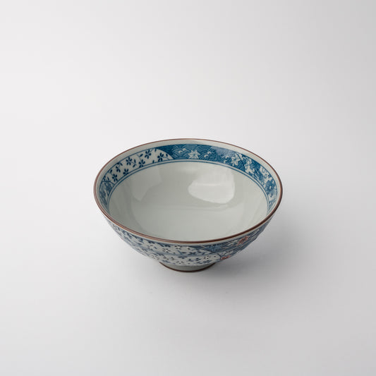 Rice Bowl 14cm Red Floral Glaze