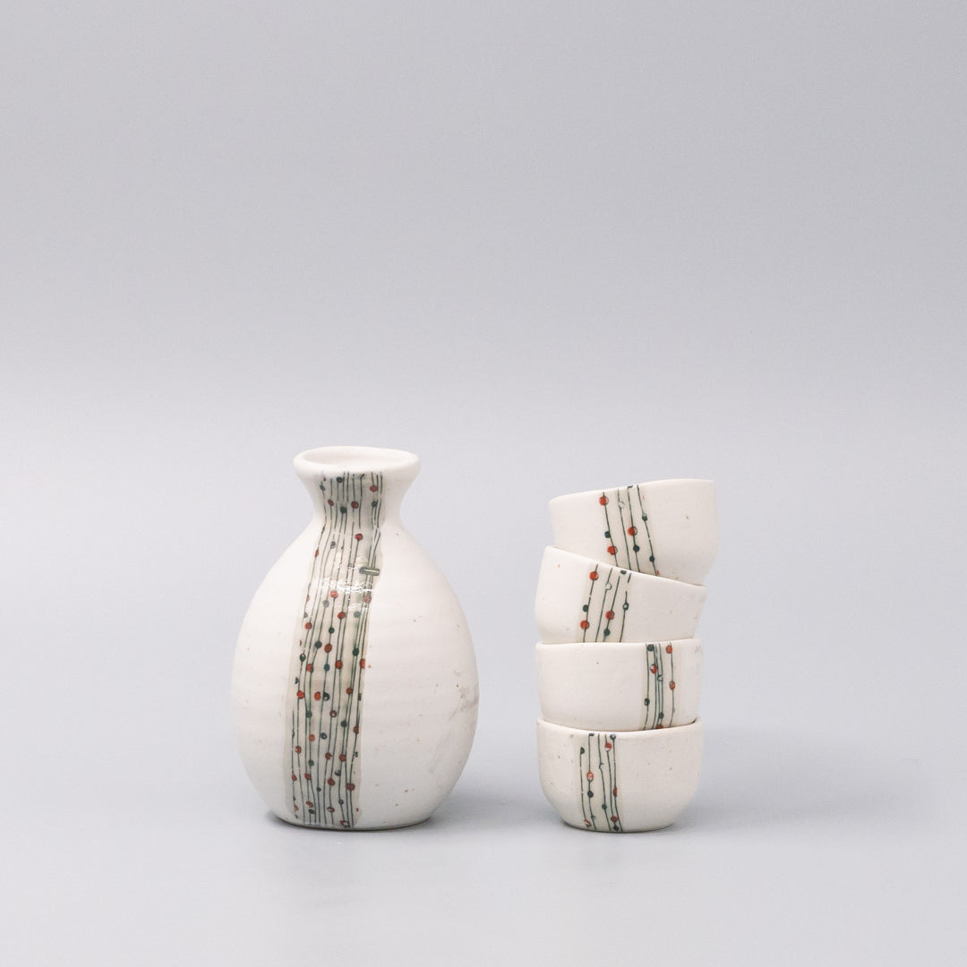 Gift Sake Set for Four 330ml White Abacus Design C1093