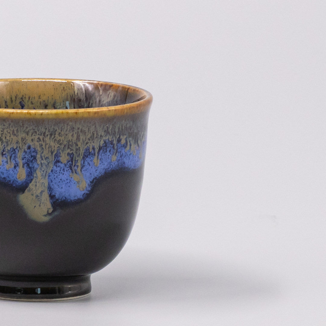 Tea Set for Two 460ml Black Bright Blue Drip Glaze