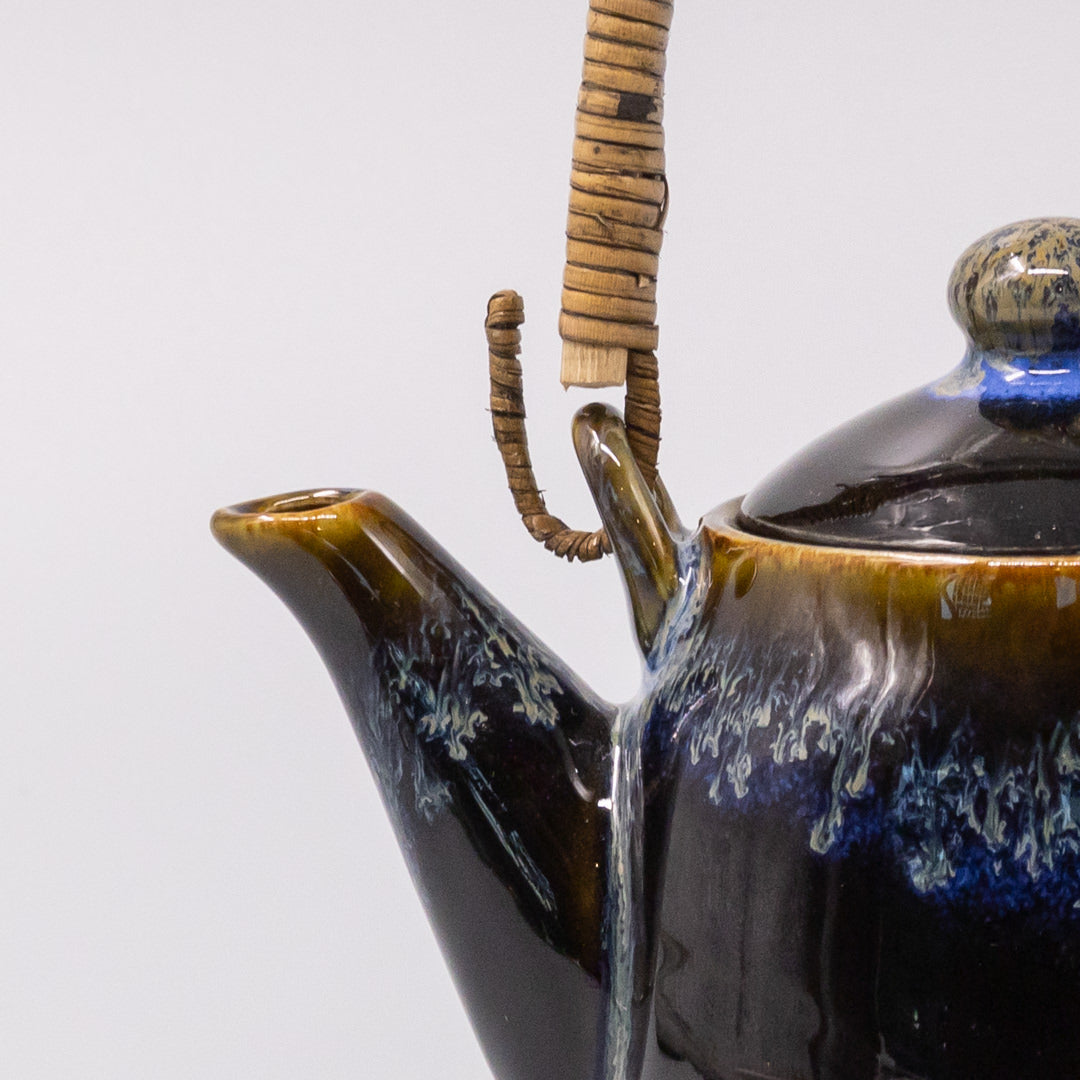 Tea Set for Two 460ml Black Bright Blue Drip Glaze