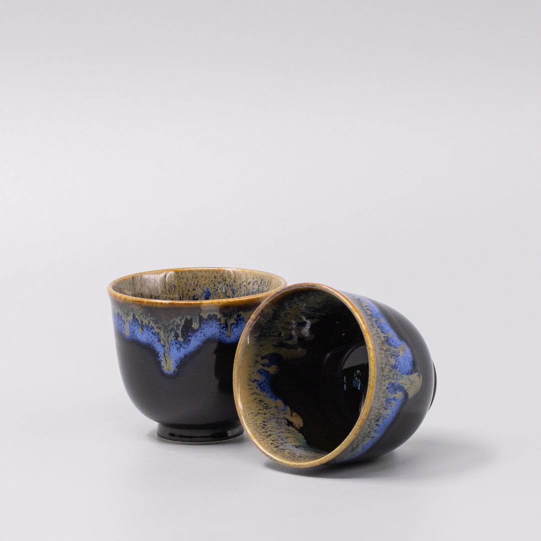 Tea Set for Two 460ml Black Bright Blue Drip Glaze