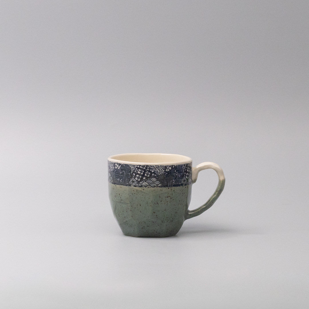 Mug Gift 250ml Dark Green Patchwork Band Design