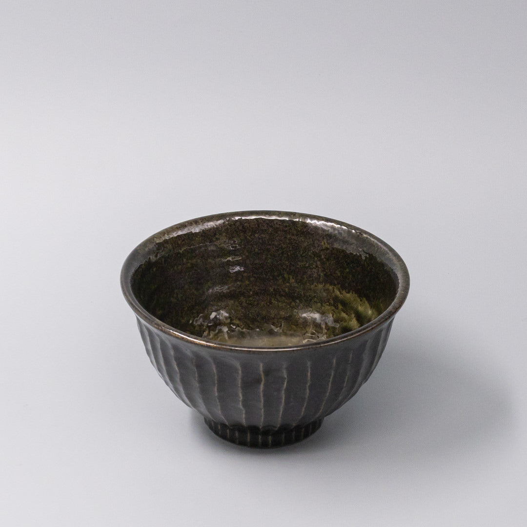 Shinogi Bowl 15.5cm Moss Black Glaze