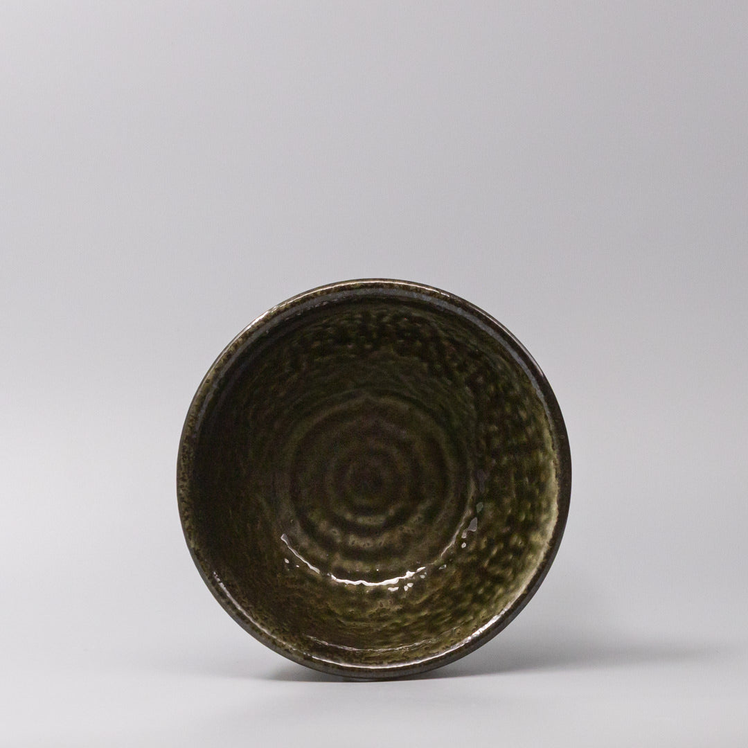 Shinogi Bowl 17.8cm Moss Black Glaze