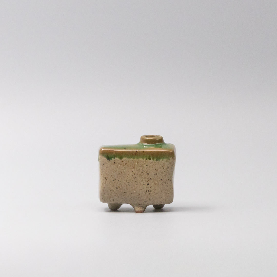 Vase Small Green and Natural Rectangular