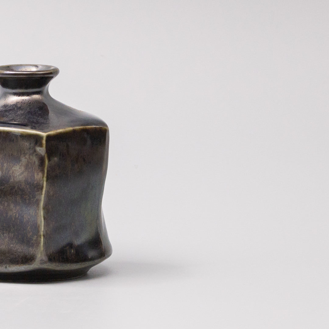 Vase Black Metallic Hexagon