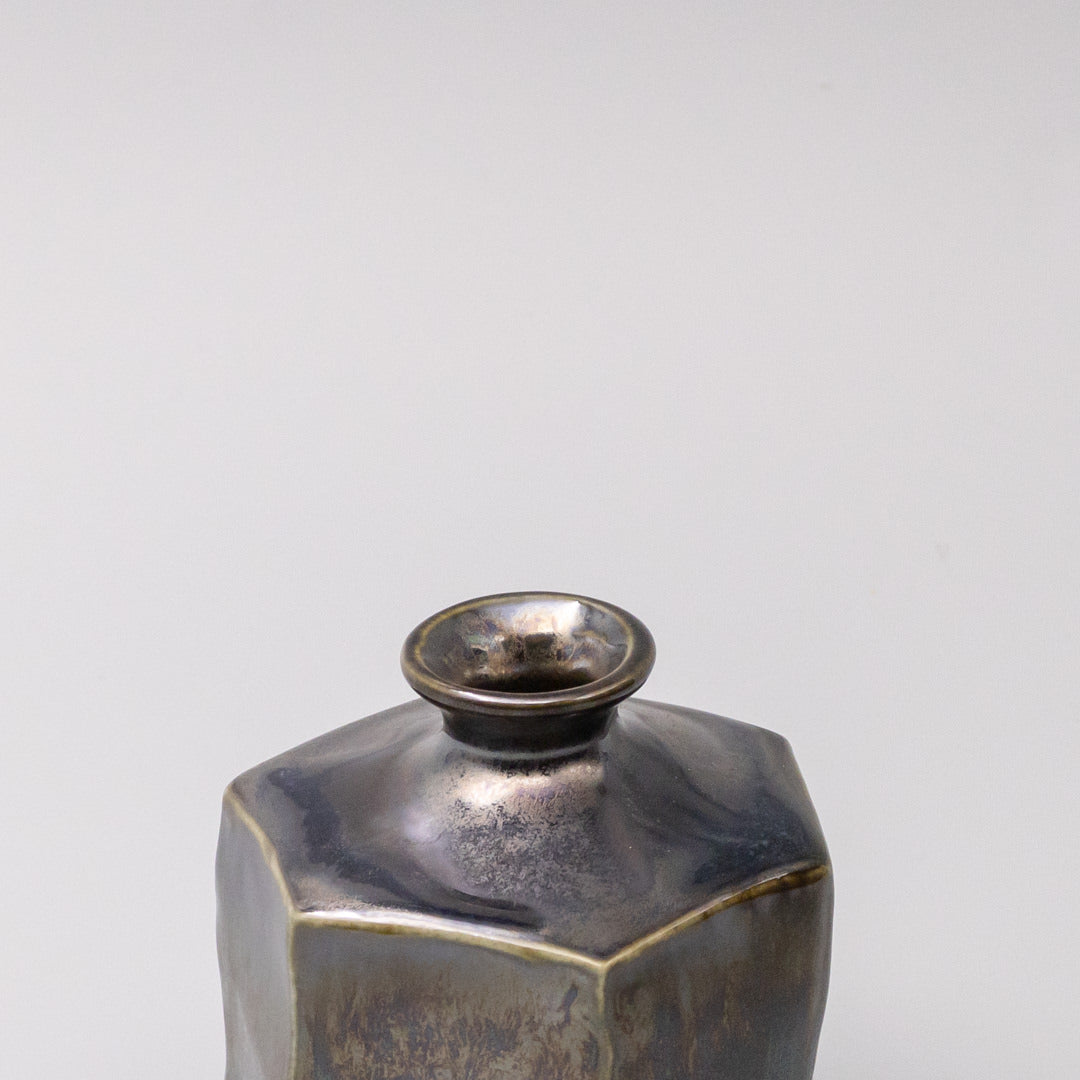 Vase Black Metallic Hexagon