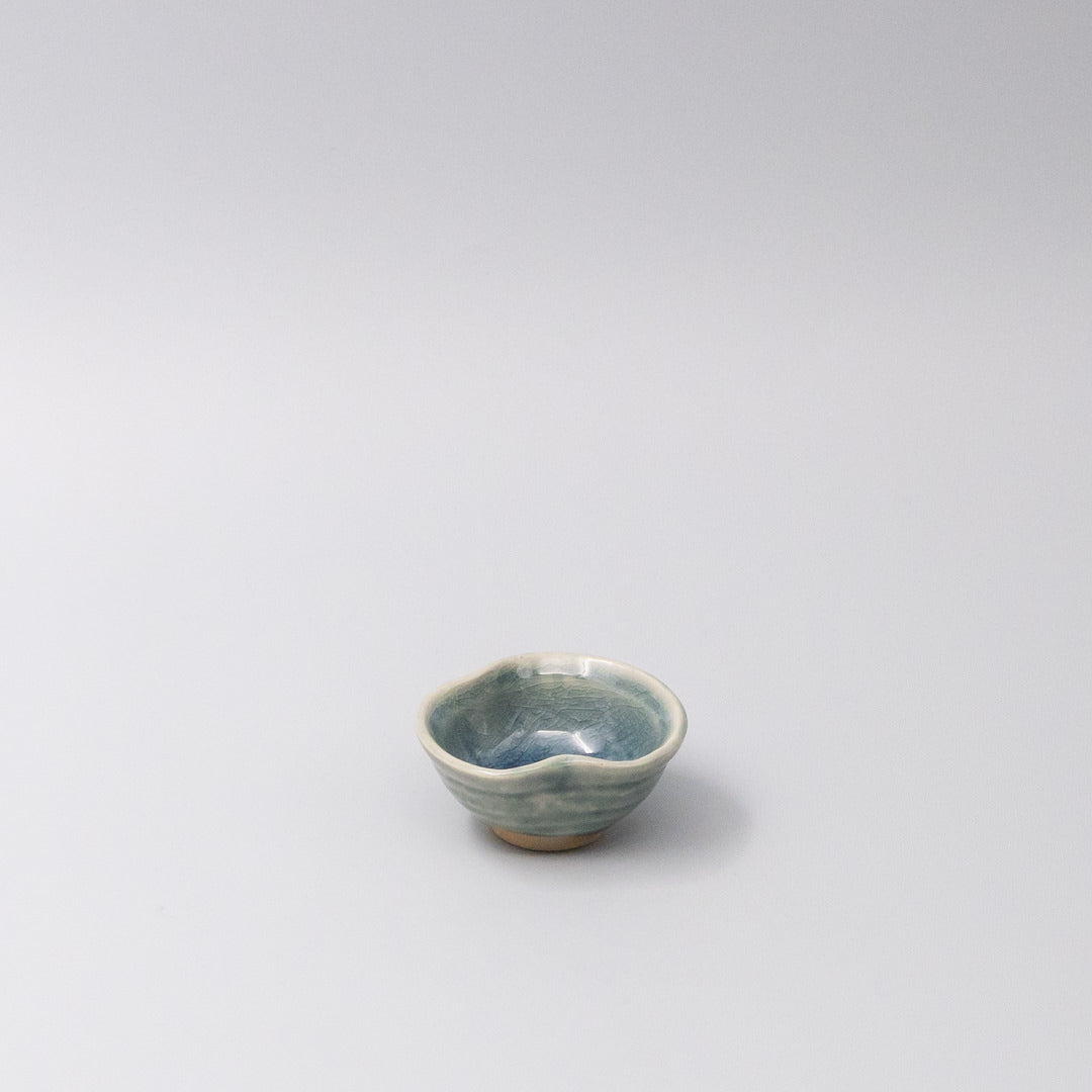 Amane Sapphire sauce bowl with organic shape and deep blue tones, handcrafted Japanese ceramic for serving dipping sauces, condiments, or small sides