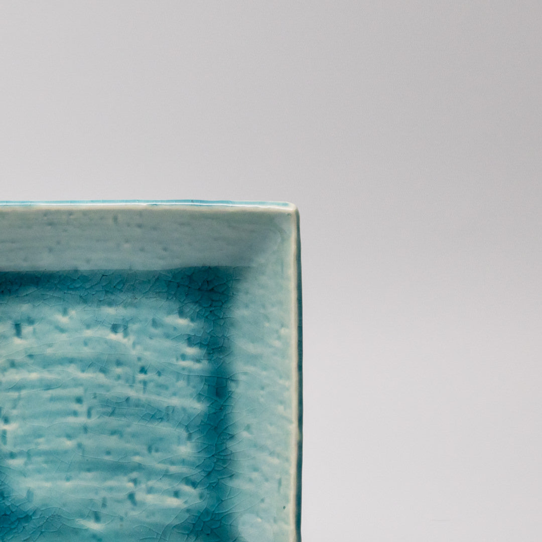 Plate Square 17cm Crackle Turquoise Glaze