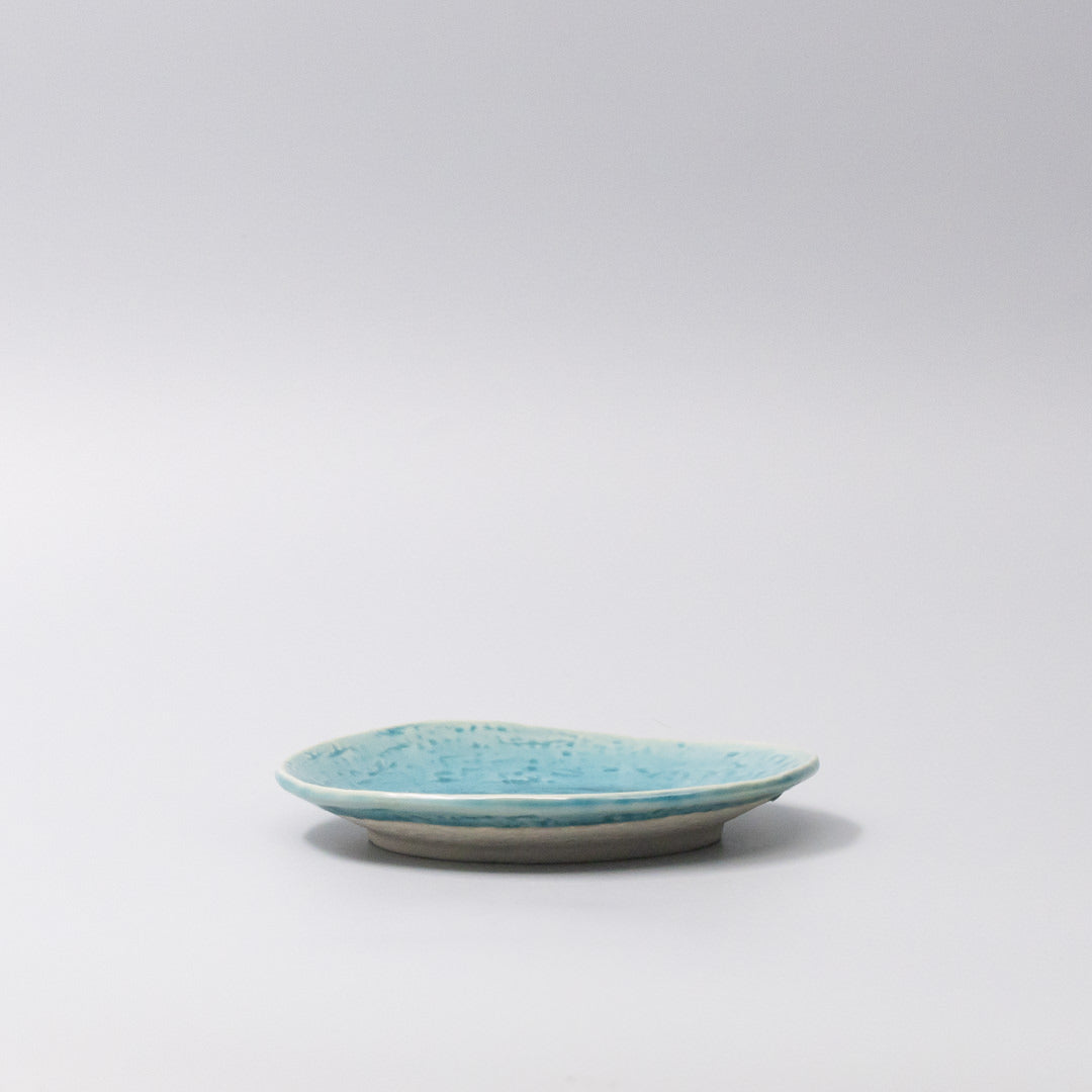 Plate Oval 15.2cm Crackle Turquoise Glaze