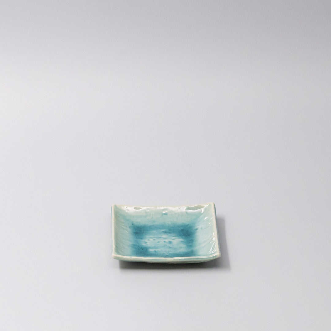 Square Plate 10cm Crackle Turquoise Glaze