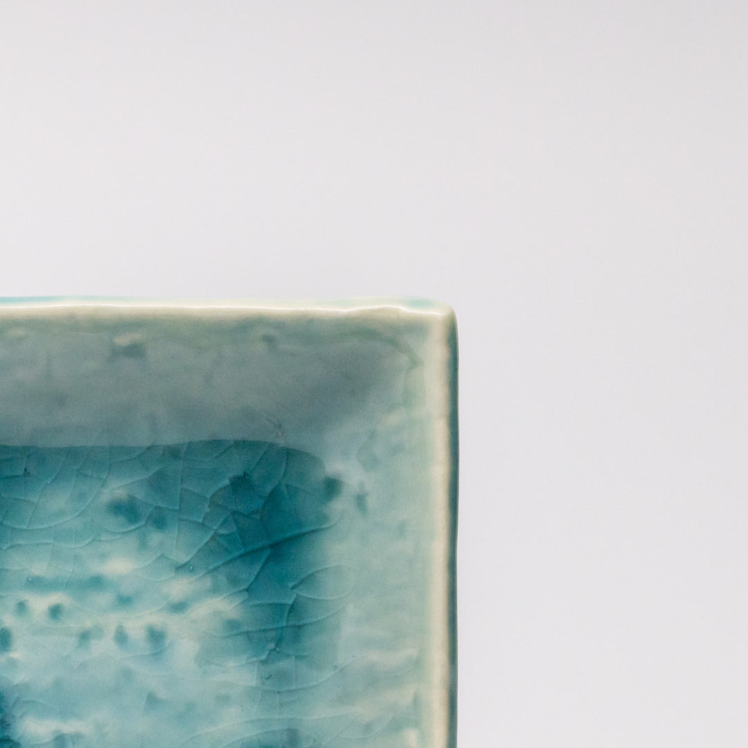 Square Plate 10cm Crackle Turquoise Glaze