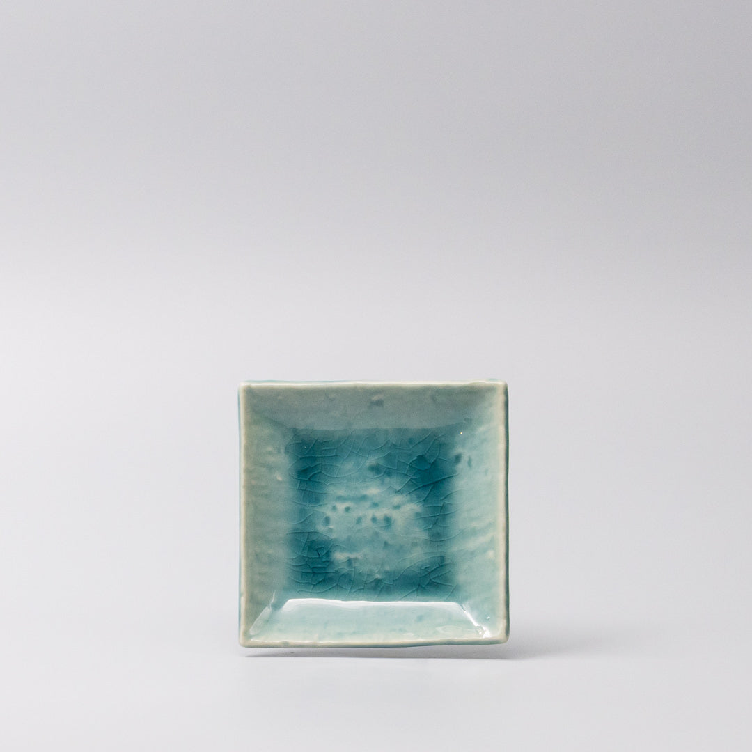 Square Plate 10cm Crackle Turquoise Glaze