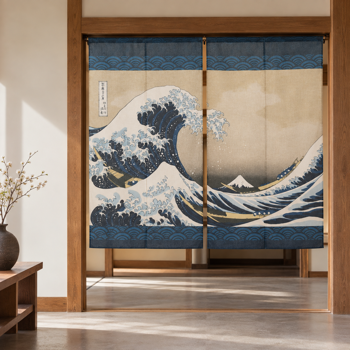 Noren Door Curtain 150cm Hokusai Wave Fuji Pair Set