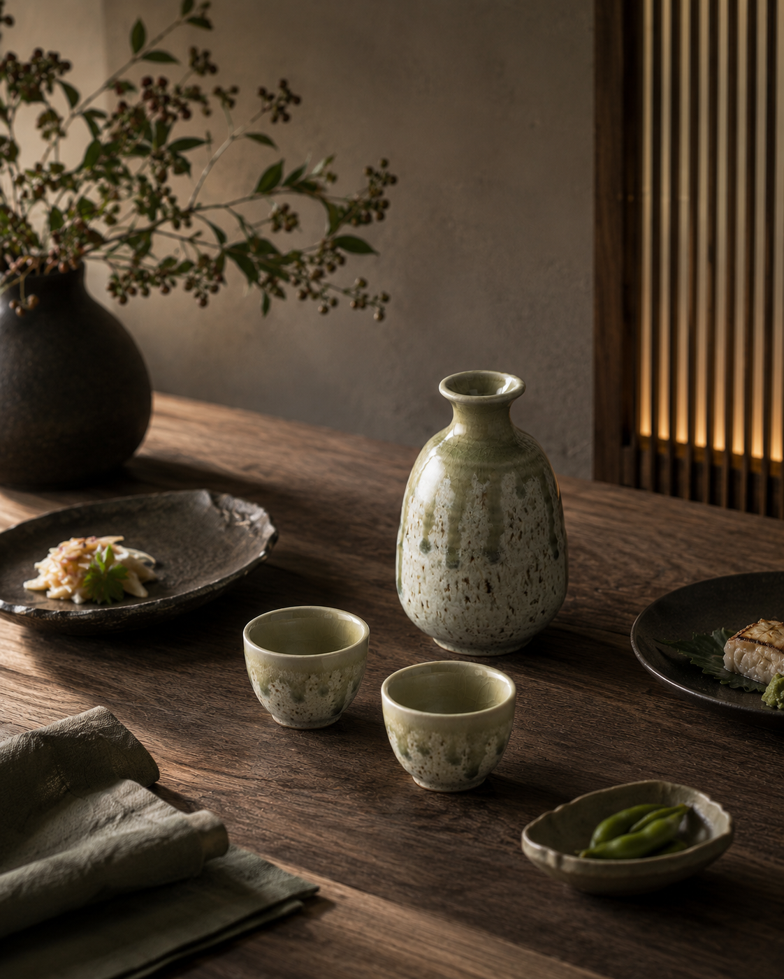 Sake Cup 30ml Light Green Drip Glaze