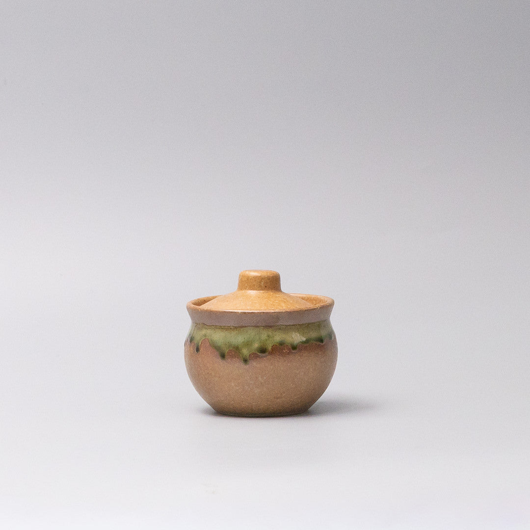 Lidded Jar 8cm Green Band Stoneware Glaze