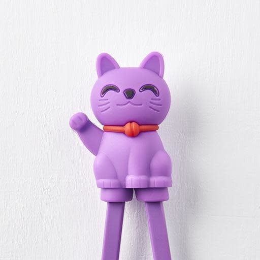 Maneki Trainer Chopsticks Lucky Cat in Purple