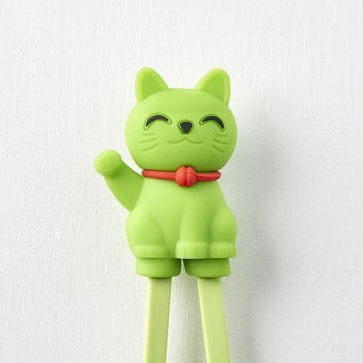 Maneki Trainer Chopsticks Lucky Cat in Green