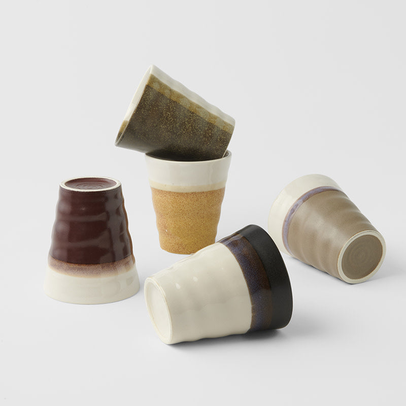 Cup Set 5pcs 230ml Earth Tones Banded Glaze