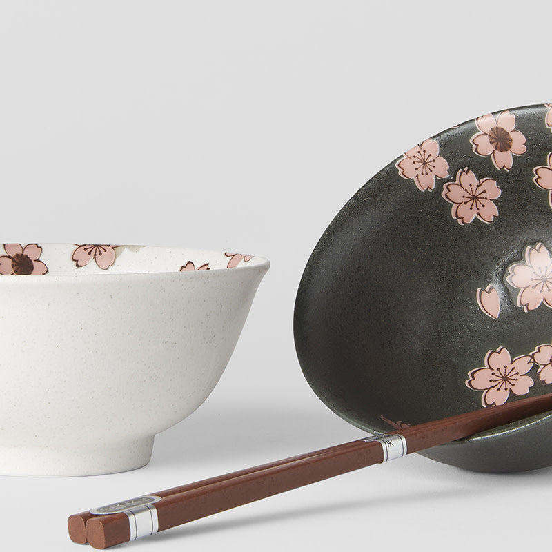 Bowl Set 2pcs with Chopsticks Cherry Blossom Design - Made In Japan | Japanese Tableware
