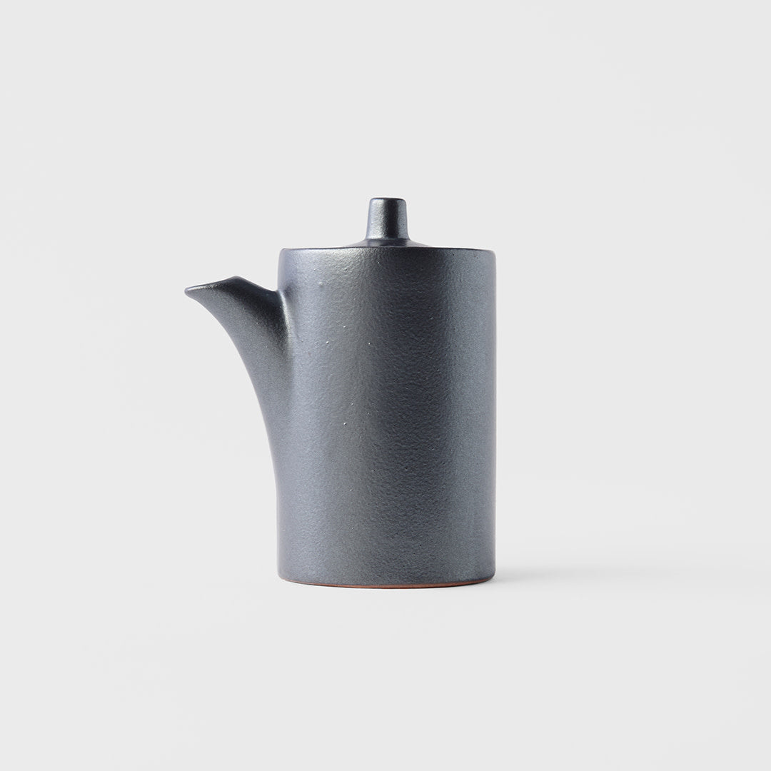 125ml ceramic soy pot metallic black glaze side view profile soy pot