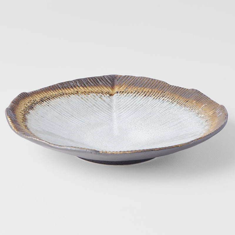 Bowl Leaf Shaped 23cm Akane Grey Glaze
