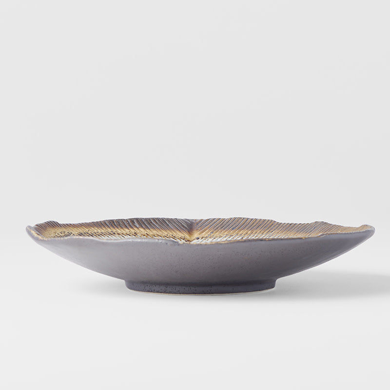 Bowl Leaf Shaped 23cm Akane Grey Glaze