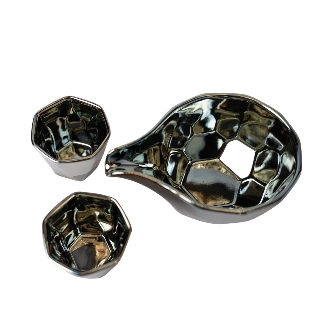 Sake Set Faceted Ink Glaze