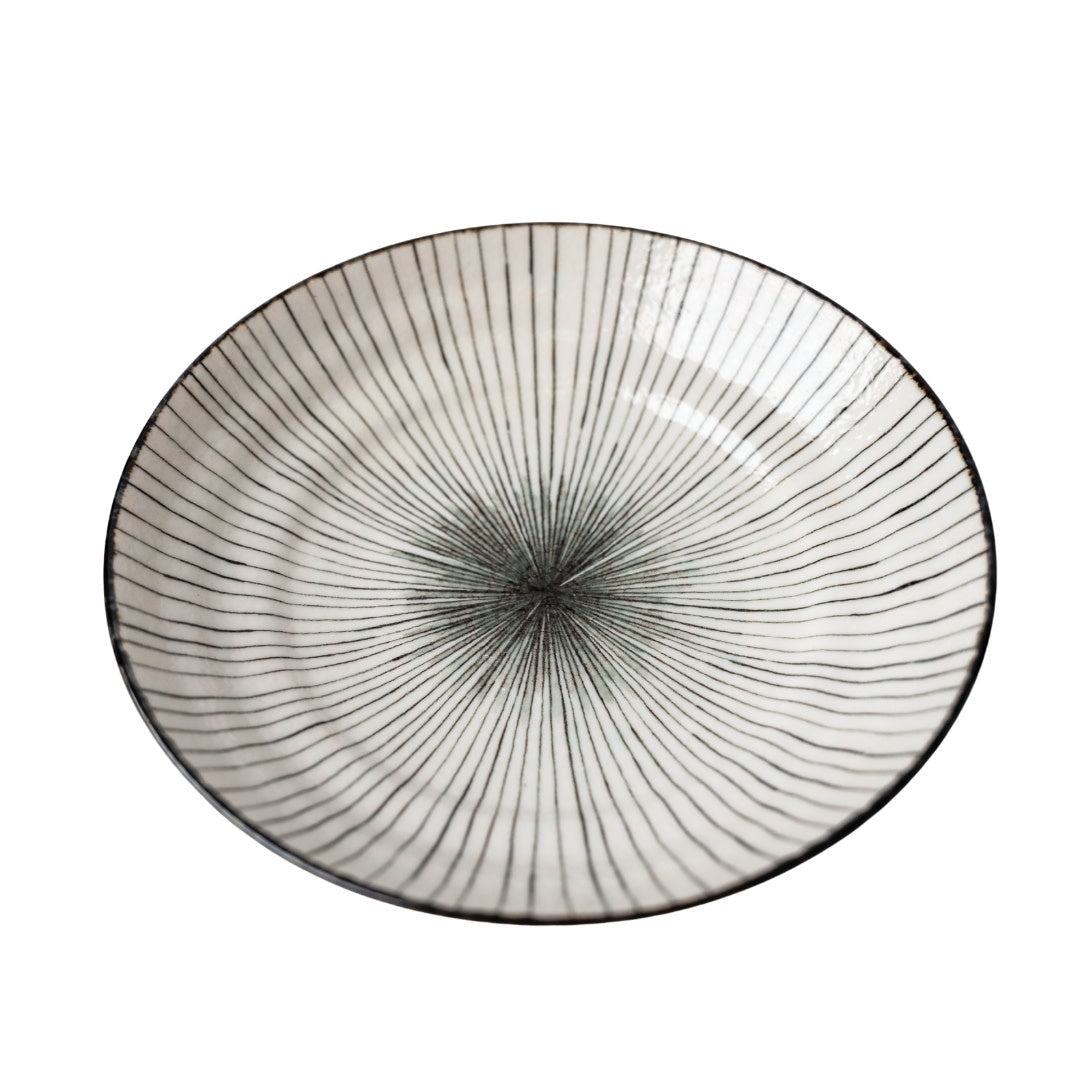 Pasta Bowl Flat 23cm Black Converging Line Glaze