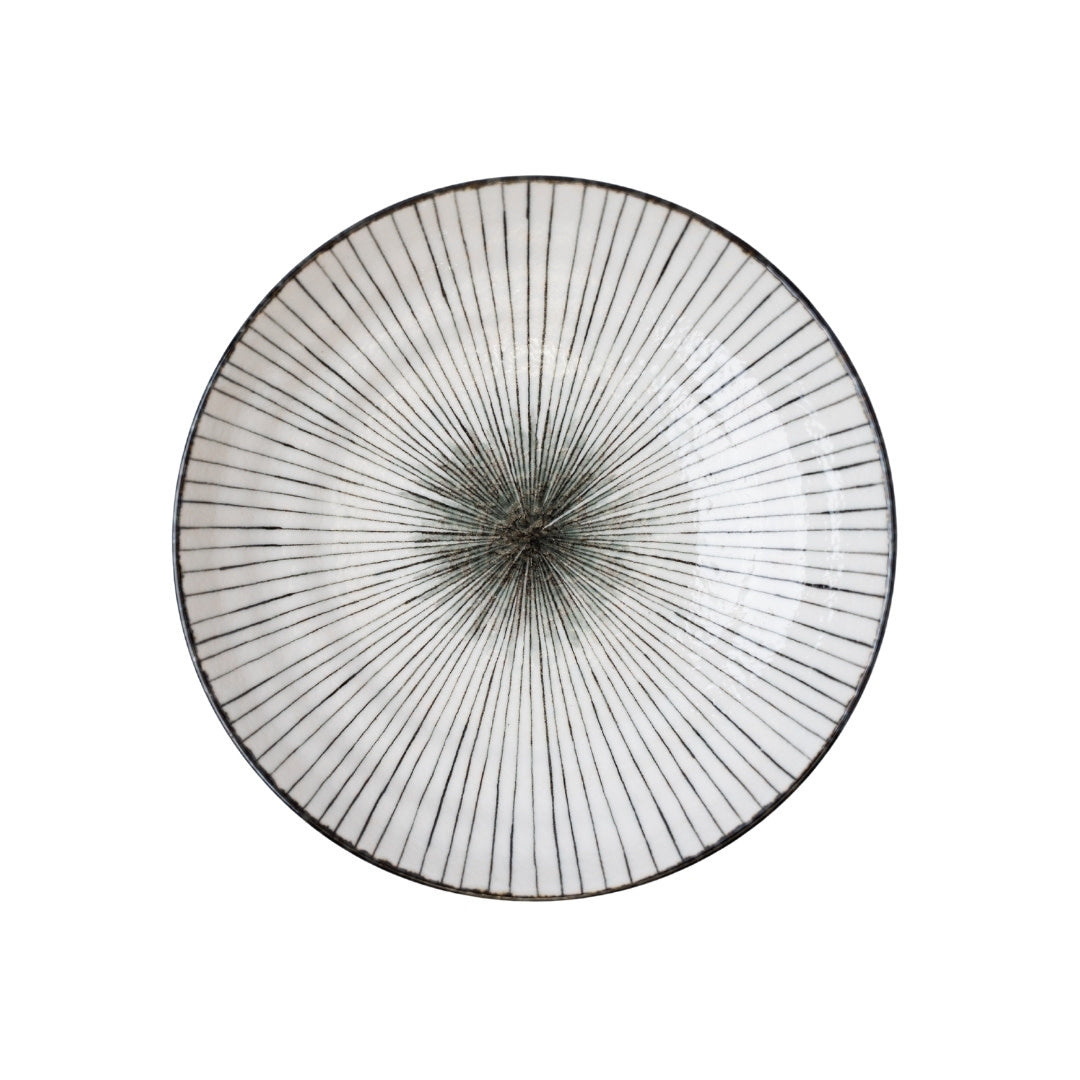 Pasta Bowl Flat 23cm Black Converging Line Glaze