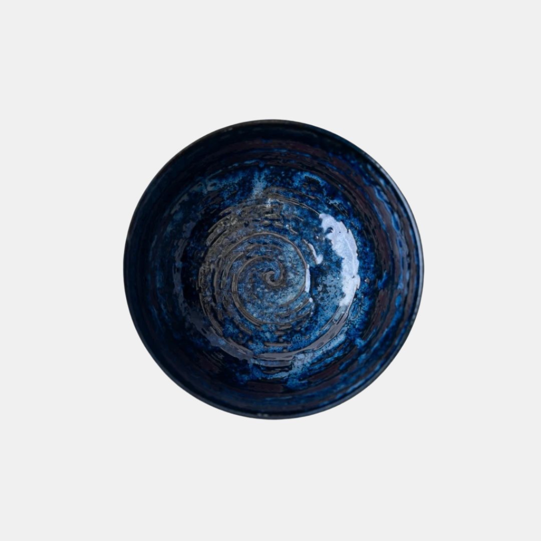 Fluted Udon Bowl 700 ml / Copper Swirl Glaze / 17 cm