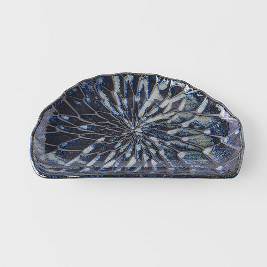 Plate D Shaped 21cm Indigo Blue Design