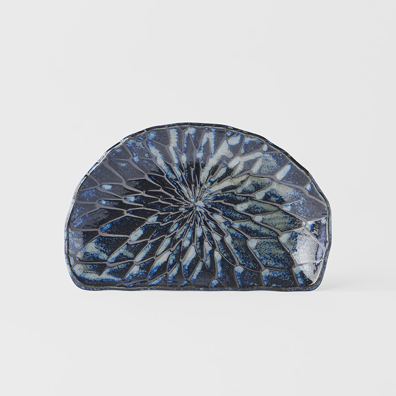 Plate D Shaped 21cm Indigo Blue Design
