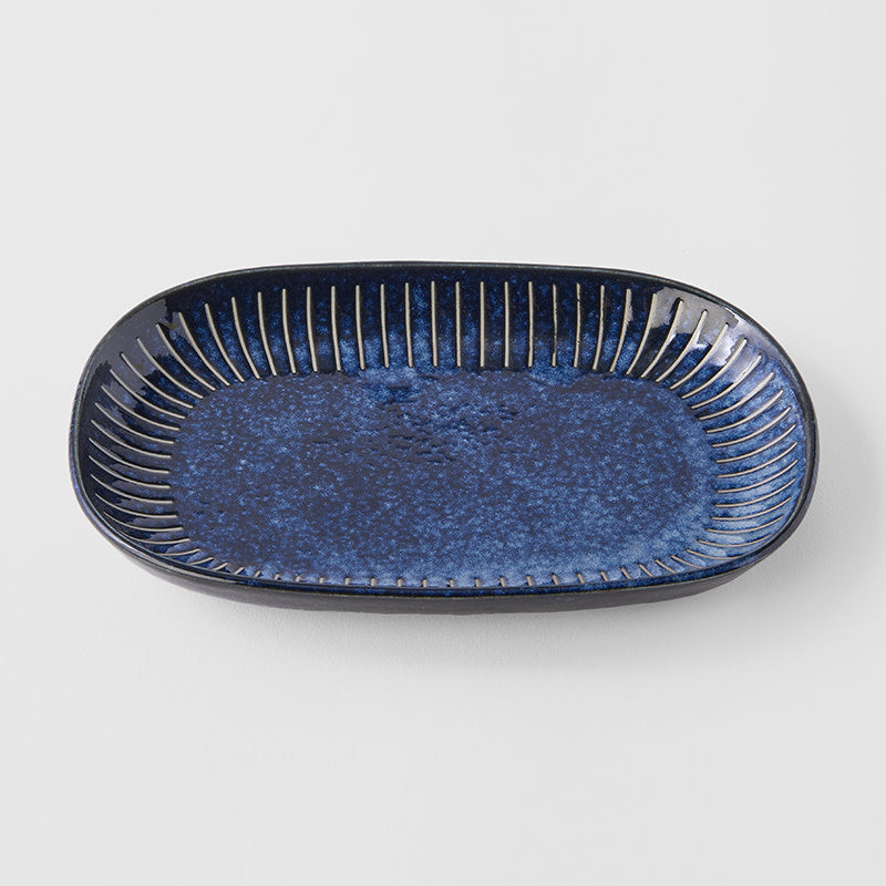 Plate Oval 19cm Ridged Indigo Glaze