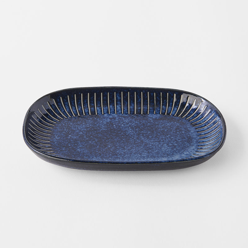 Plate Oval 19cm Ridged Indigo Glaze