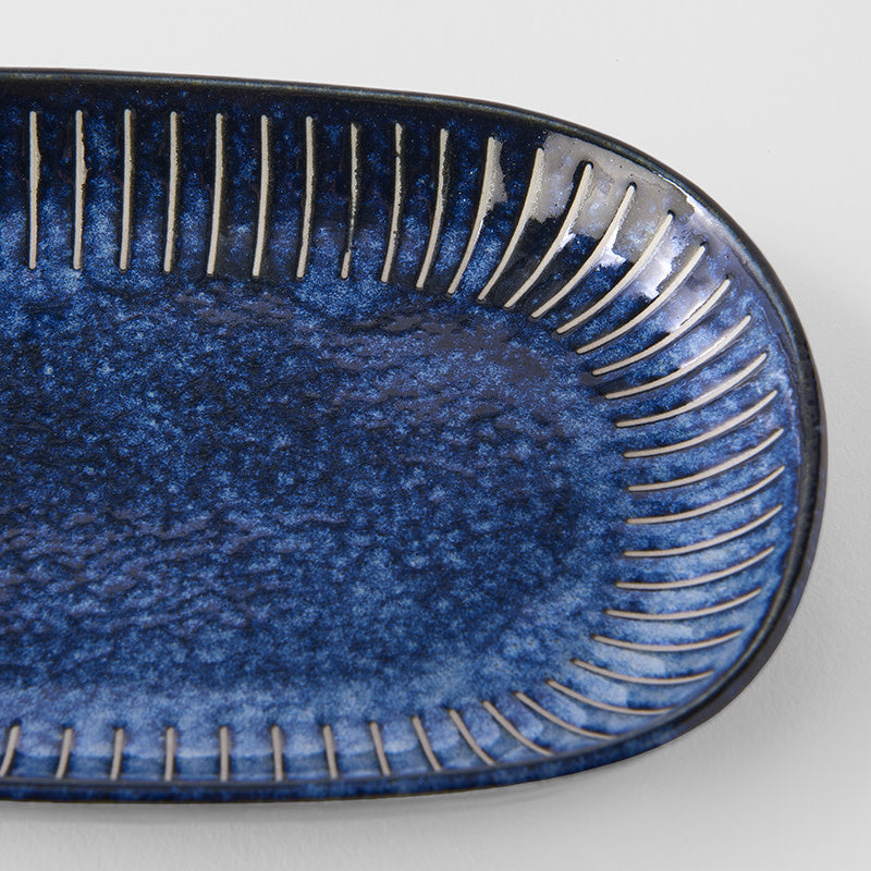 Plate Oval 19cm Ridged Indigo Glaze