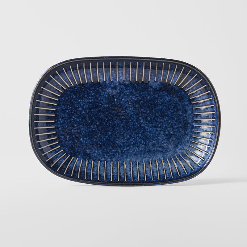 Plate Oval 19cm Ridged Indigo Glaze
