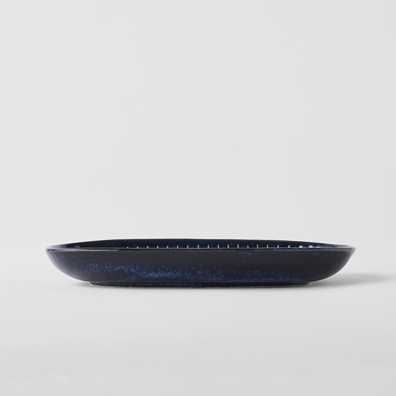 Plate Oval 19cm Ridged Indigo Glaze