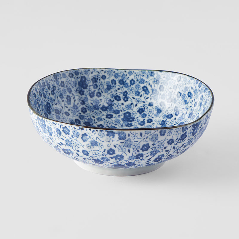 Bowl Organic 16.5cm Blue Daisy Design - Made In Japan | Japanese Tableware