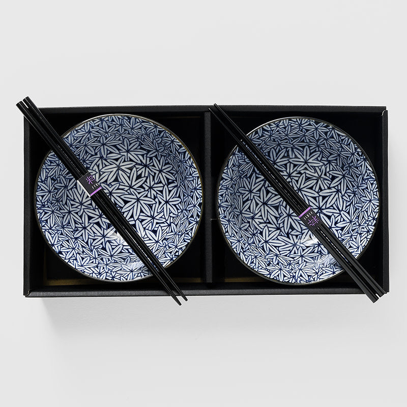 Bowl Set 2pcs with Chopsticks Maple Leaf Design