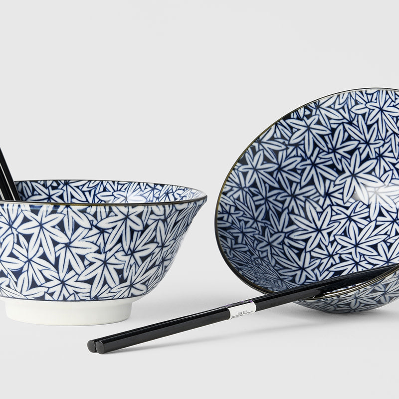 Bowl Set 2pcs with Chopsticks Maple Leaf Design