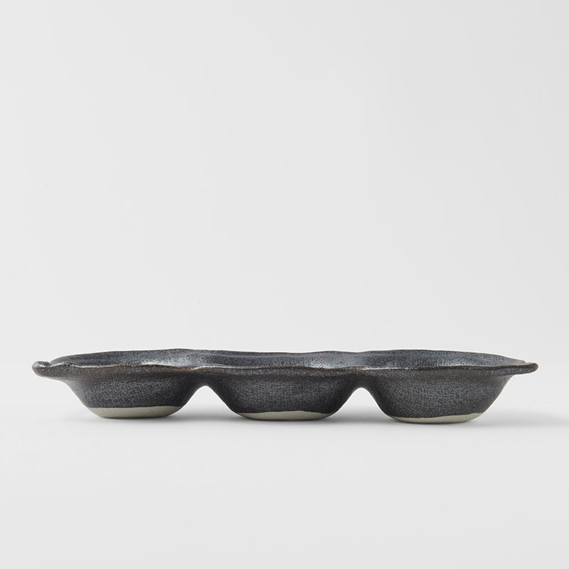 Sauce Dish Triple Pod 200ml Black Glaze