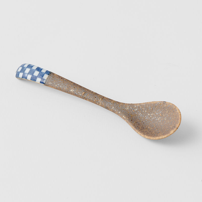 Small Bisque Spoon Indigo Checkerboard