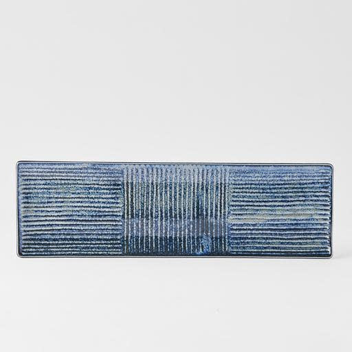 Plate Rectangular 33x10cm Lines Dark Blue Glaze - Made In Japan | Japanese Tableware