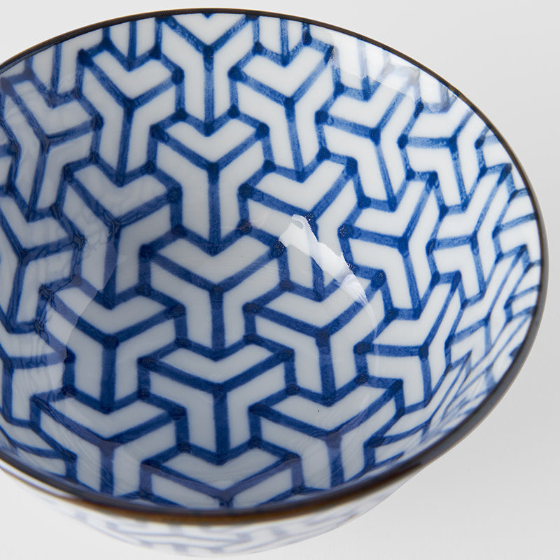 Bowl 13cm Indigo Ikat Herringbone Design - Made In Japan | Japanese Tableware