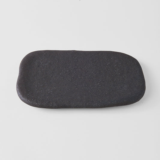 Plate Rectangular 22x13cm Stone Slab Matte Black Glaze - Made In Japan | Japanese Tableware